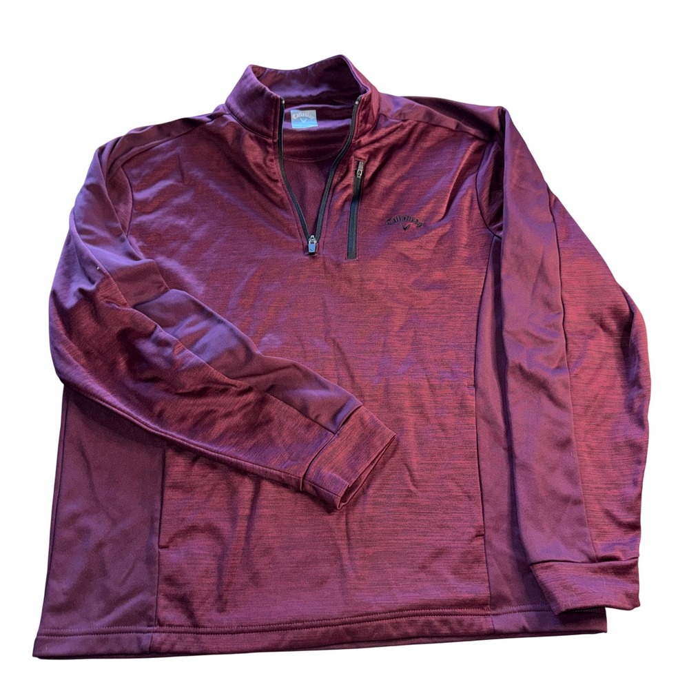 Callaway Quarter Zip Pullover Large Burgundy Heathered Chest Pocket Long Sleeve